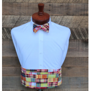 Red & Yellow Madras Patchwork Plaid Cummerbund & Bow Tie